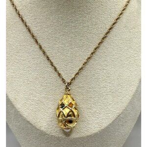 Joan Rivers Gold-Tone Egg Pendant Necklace W/ Faux Pearl & Rhinestones 29" Chain